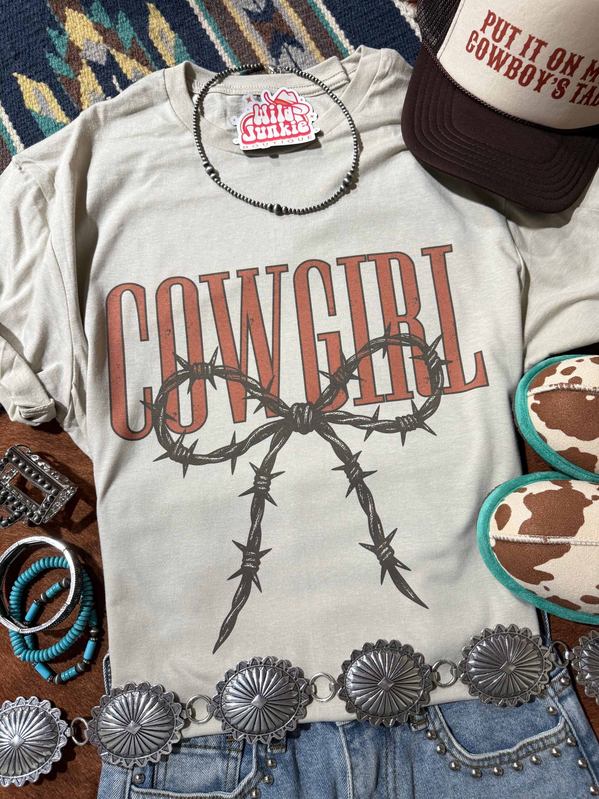 Cowgirl Barbed Wire Bow Graphic Tee Wild Junkie