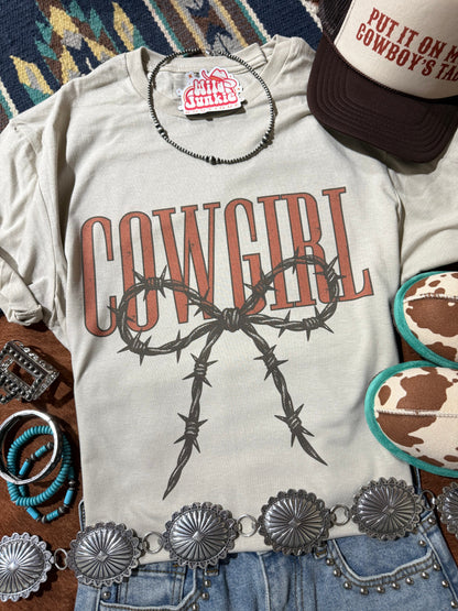 Cowgirl Barbed Wire Bow Graphic Tee Wild Junkie
