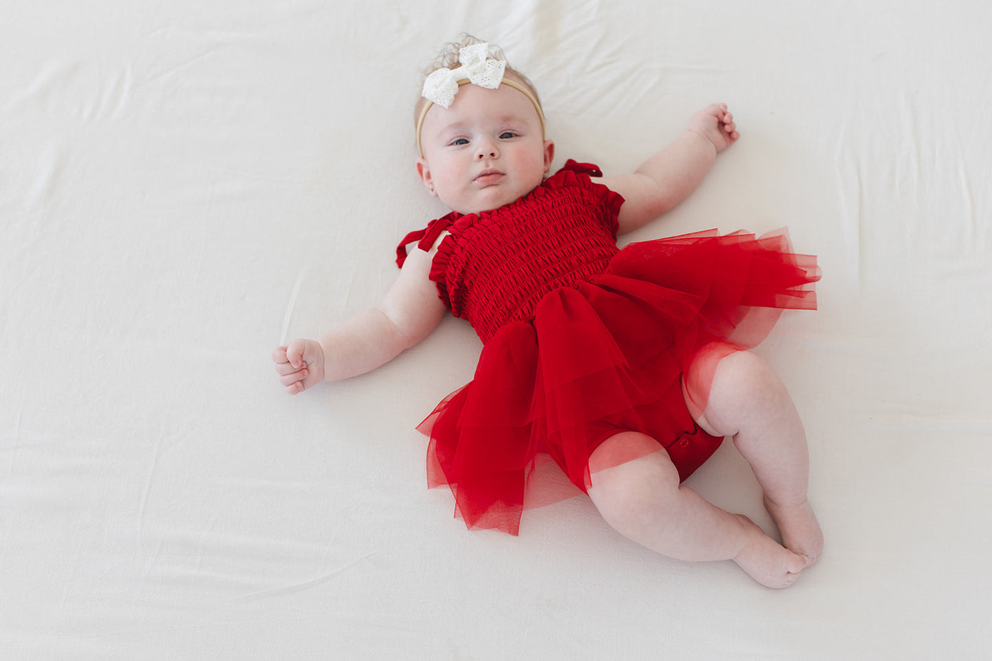 Crimson - Smocked Tulle Bodysuit Dress Blush Lotus