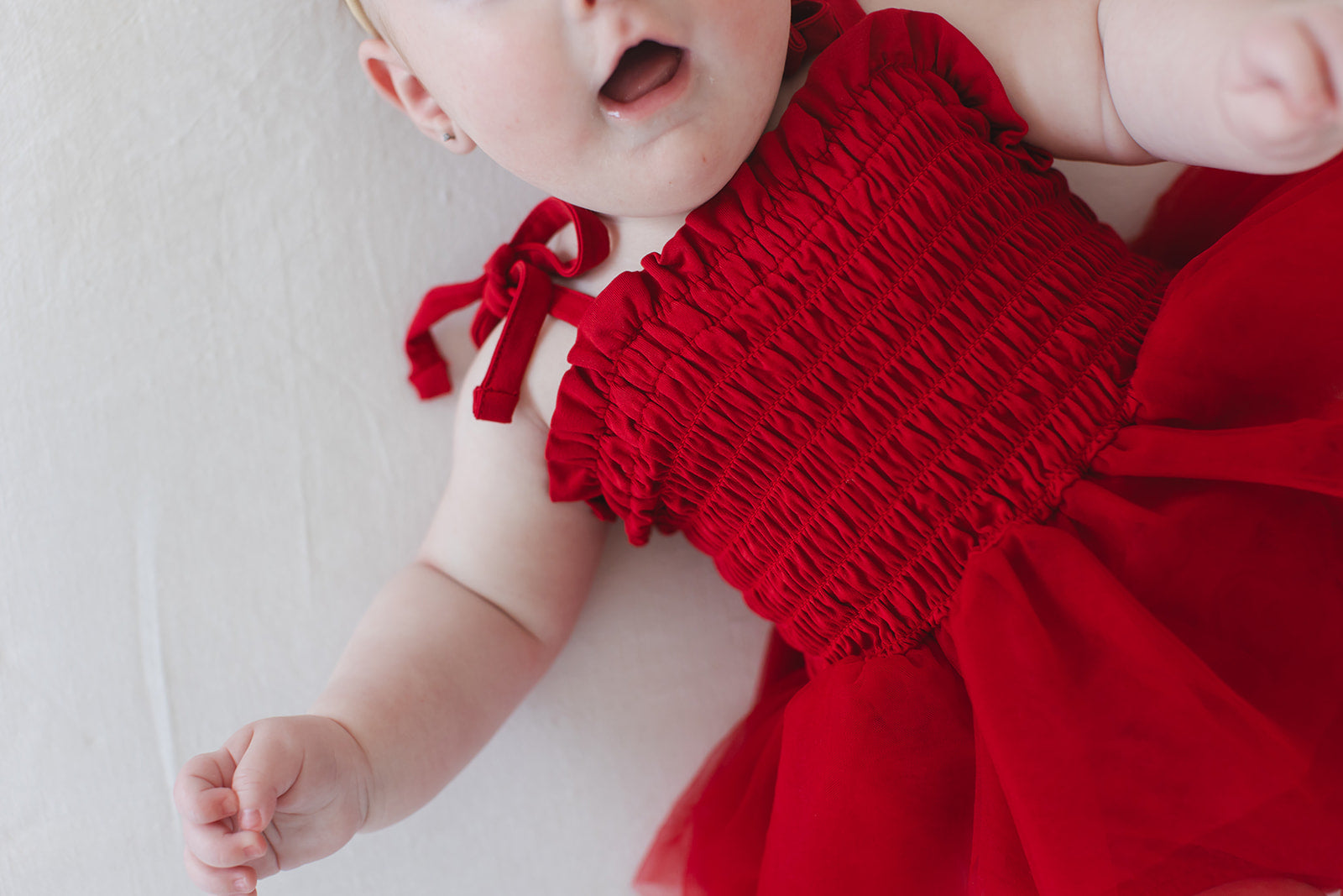 Crimson - Smocked Tulle Bodysuit Dress Blush Lotus