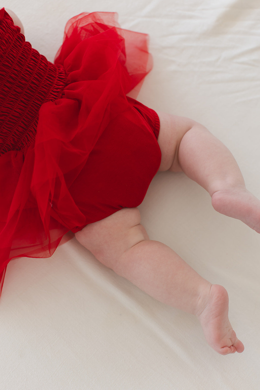 Crimson - Smocked Tulle Bodysuit Dress Blush Lotus