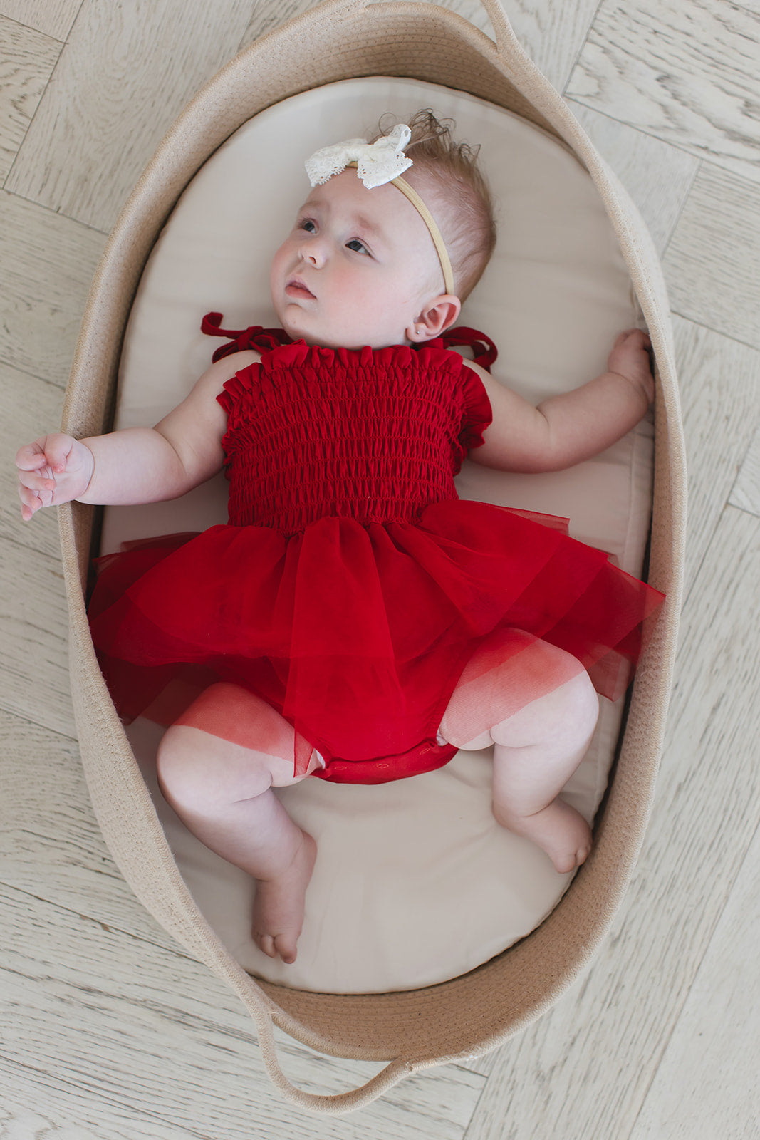 Crimson - Smocked Tulle Bodysuit Dress Blush Lotus