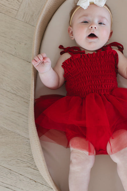 Crimson - Smocked Tulle Bodysuit Dress Blush Lotus