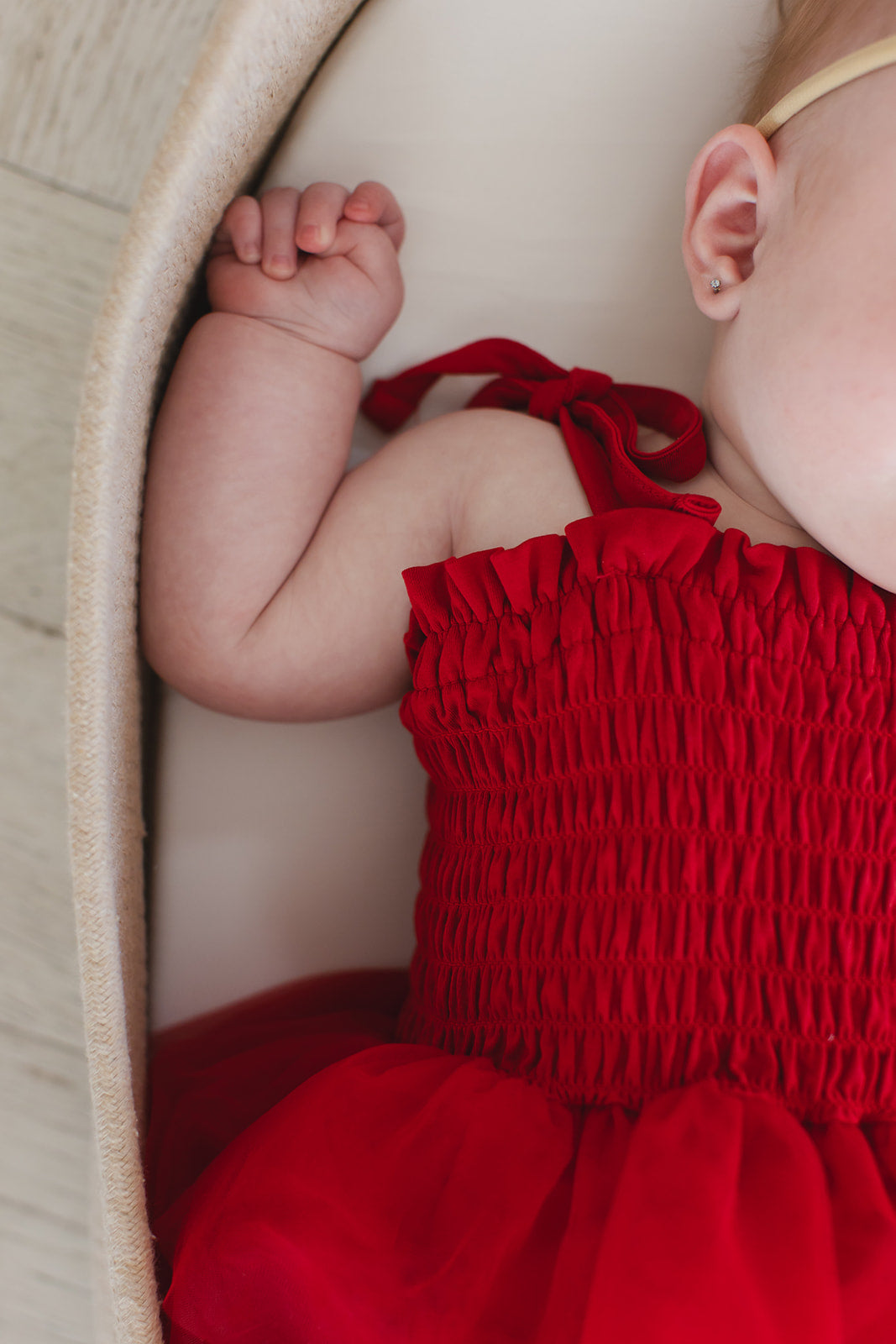 Crimson - Smocked Tulle Bodysuit Dress Blush Lotus
