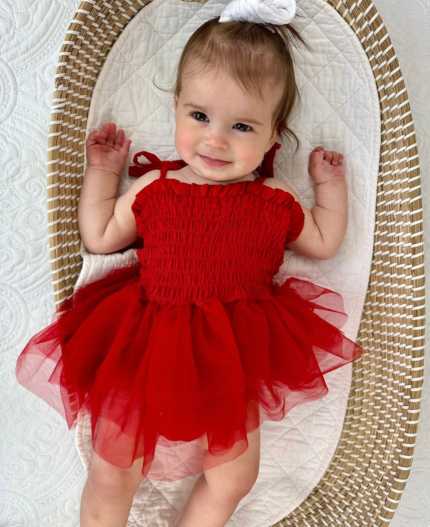 Crimson - Smocked Tulle Bodysuit Dress Blush Lotus