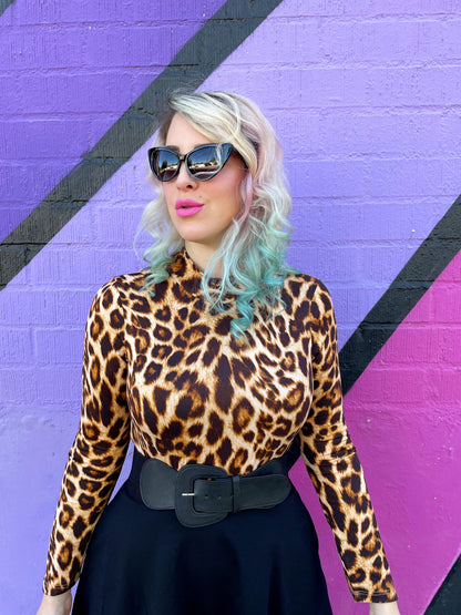 Leopard Mock Neck Top Retrolicious