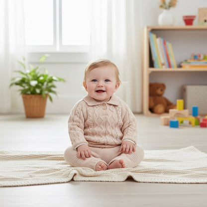 William 3 Piece Beige Cable Knit Set Honey and Hive