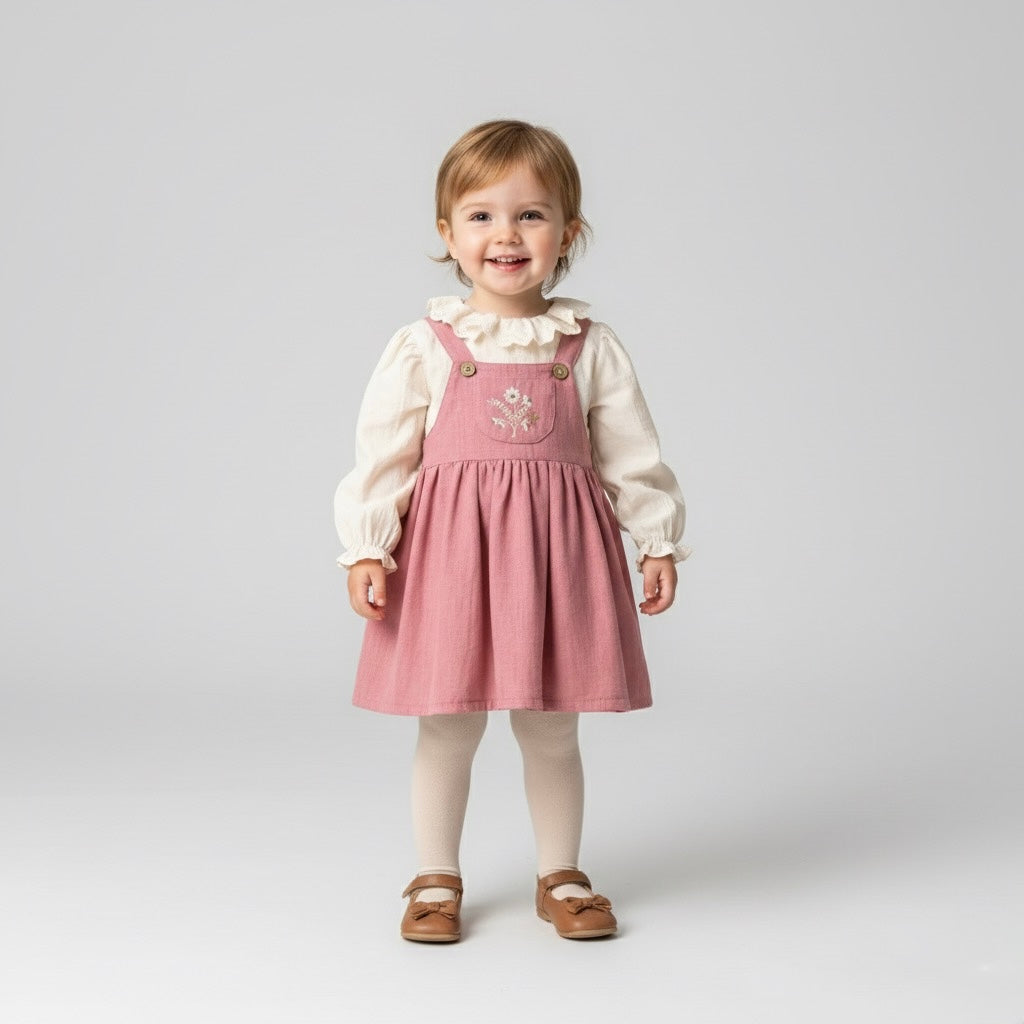 Dusty Rose Pinafore Dress & Blouse Honey and Hive