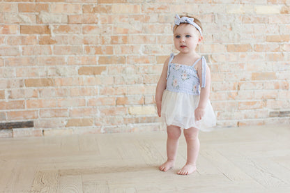 Cosette - Smocked Tulle Bodysuit Dress Blush Lotus