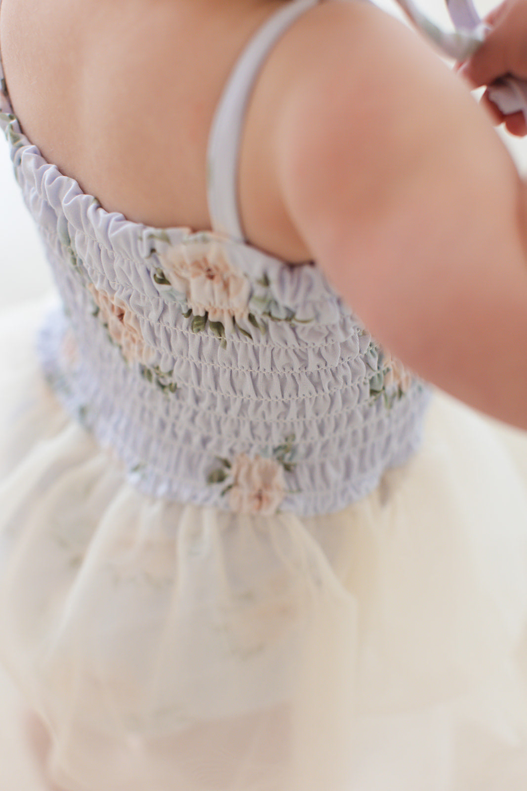 Cosette - Smocked Tulle Bodysuit Dress Blush Lotus