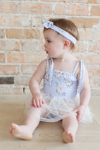 Cosette - Smocked Tulle Bodysuit Dress Blush Lotus