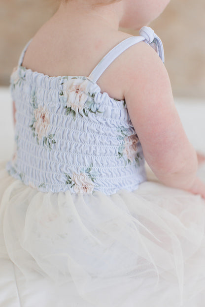 Cosette - Smocked Tulle Bodysuit Dress Blush Lotus