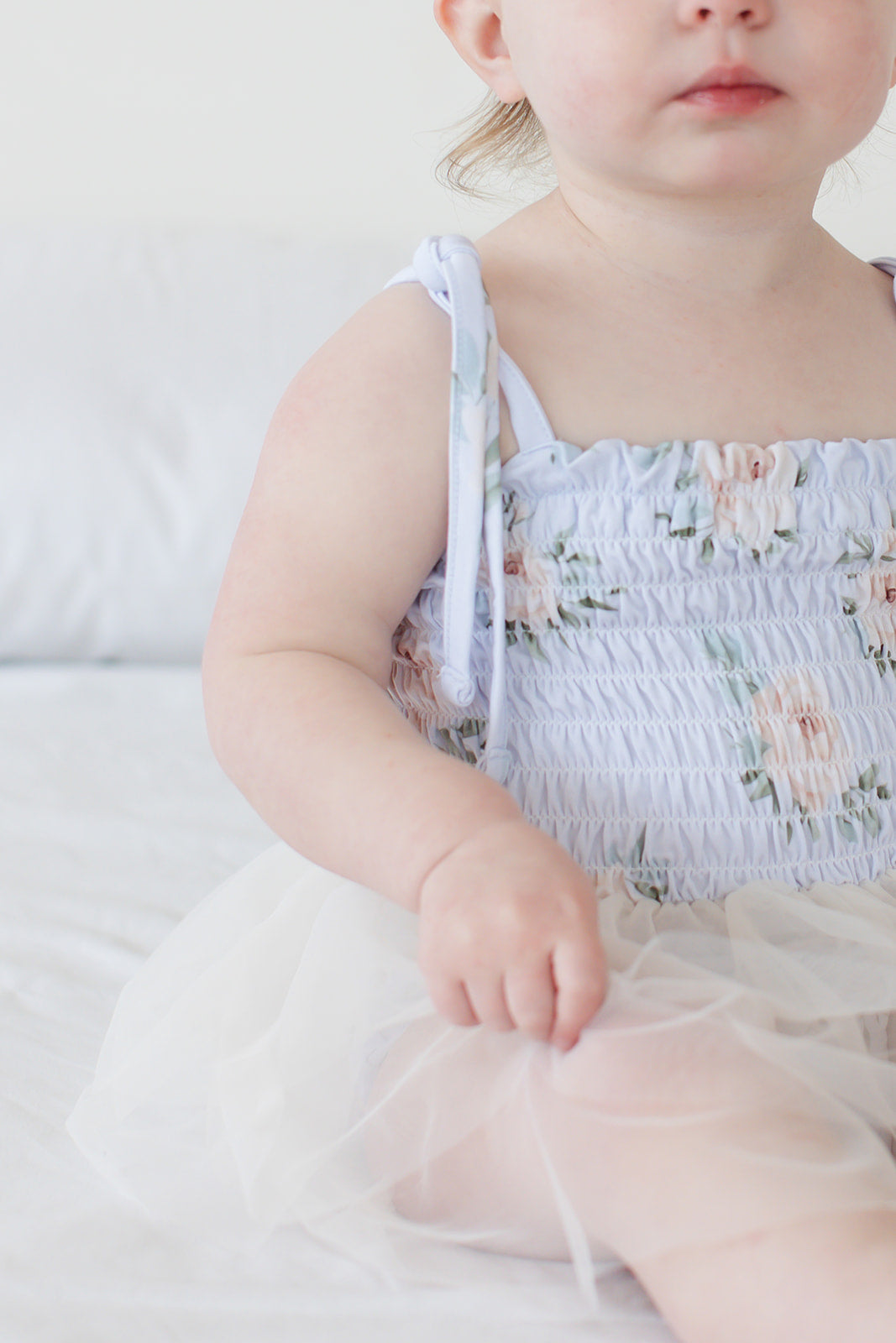 Cosette - Smocked Tulle Bodysuit Dress Blush Lotus