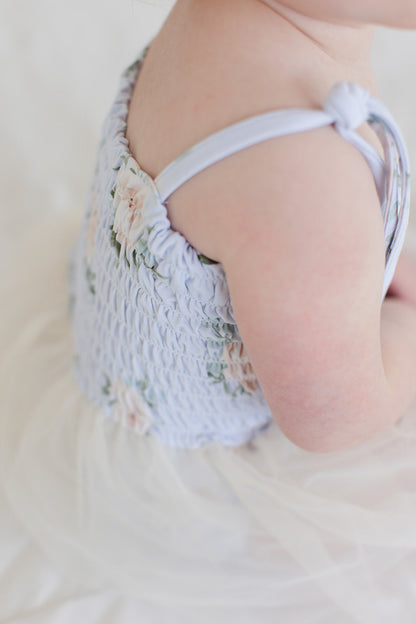 Cosette - Smocked Tulle Bodysuit Dress Blush Lotus