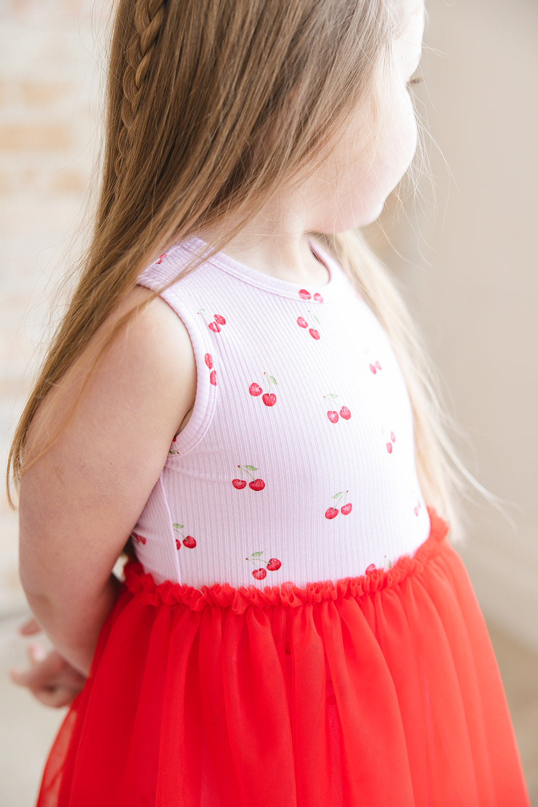 Cherry (ribbed) - Tulle Twirl Dress Blush Lotus