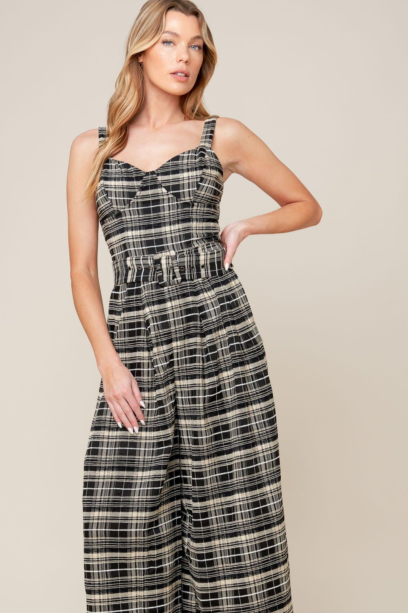 SAND DUNE WOVEN PLAID JUMPSUIT Flying Tomato