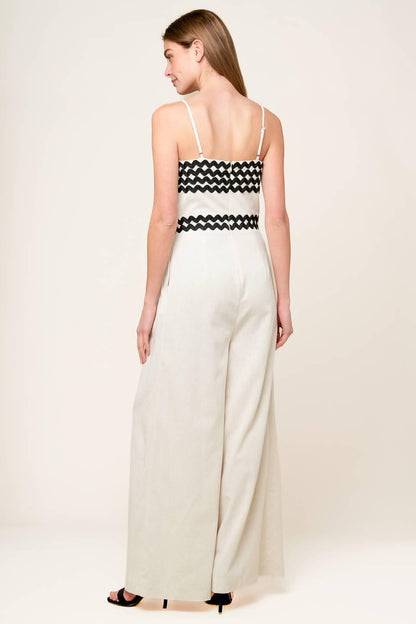MEET AT THE PIER CREAM WOVEN JUMPSUIT Flying Tomato