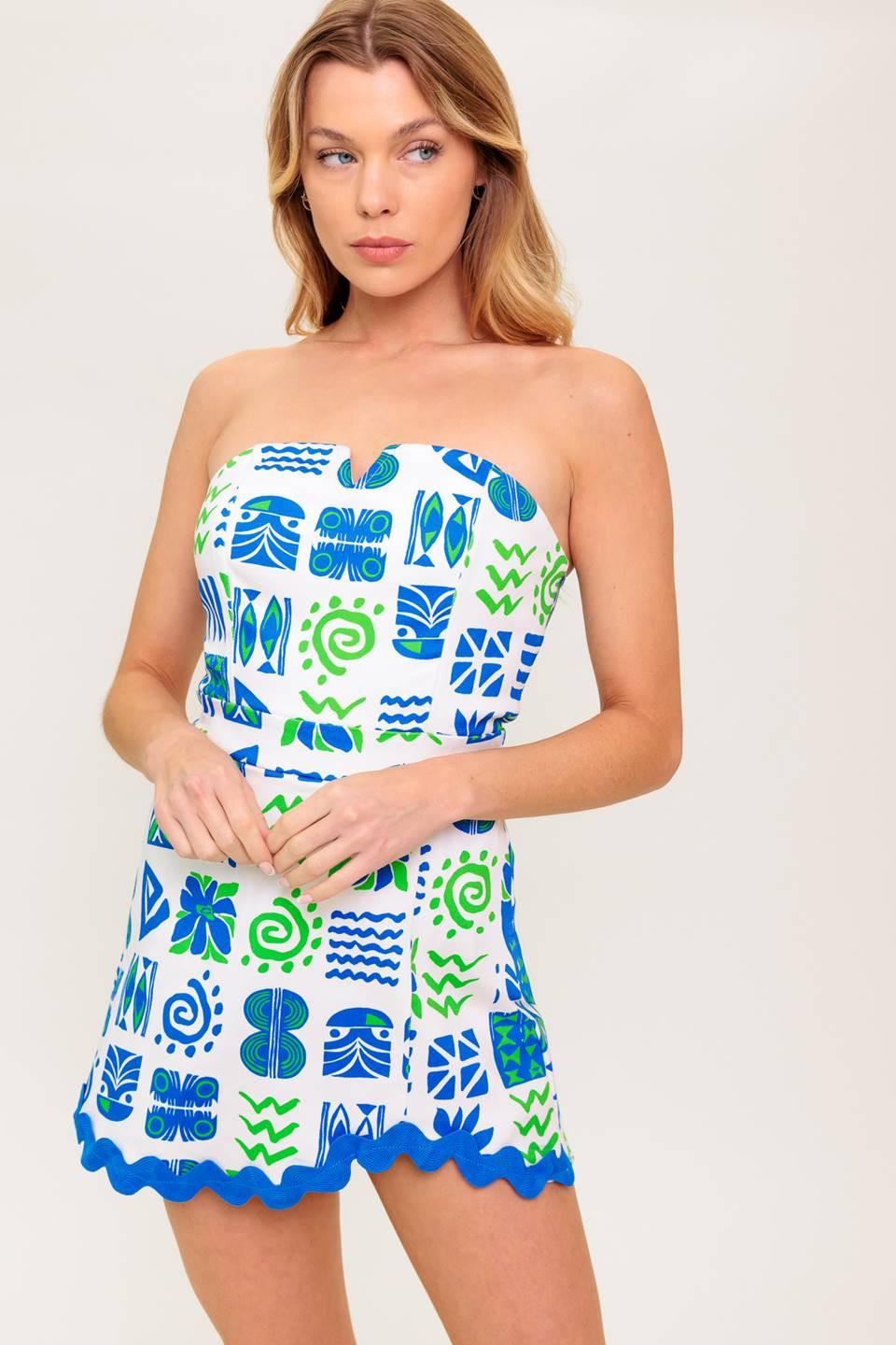 TELL ME WHITE BLUE WOVEN ROMPER Flying Tomato