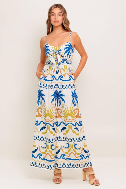 VACAY GLOW IVORY BLUE WOVEN JUMPSUIT Flying Tomato