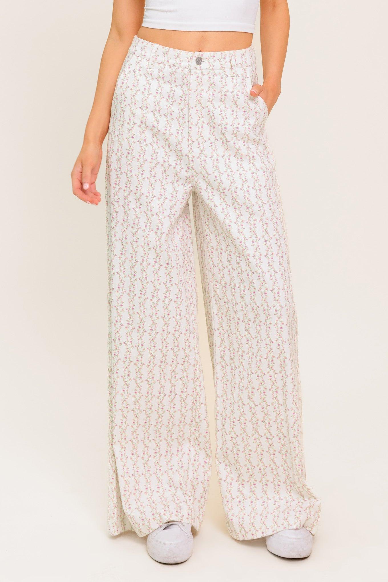 CITRUS FLOW IVORY WOVEN PANTS Flying Tomato