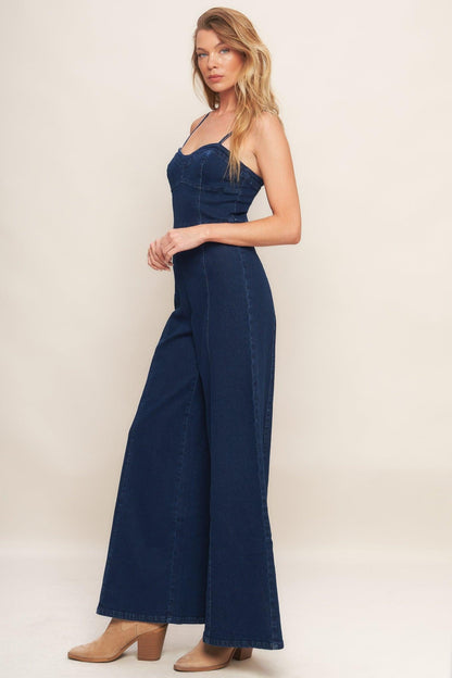 TRENDSETTING MEDIUM INDIGO DENIM JUMPSUIT Flying Tomato