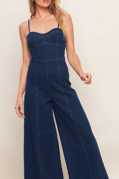 TRENDSETTING MEDIUM INDIGO DENIM JUMPSUIT Flying Tomato