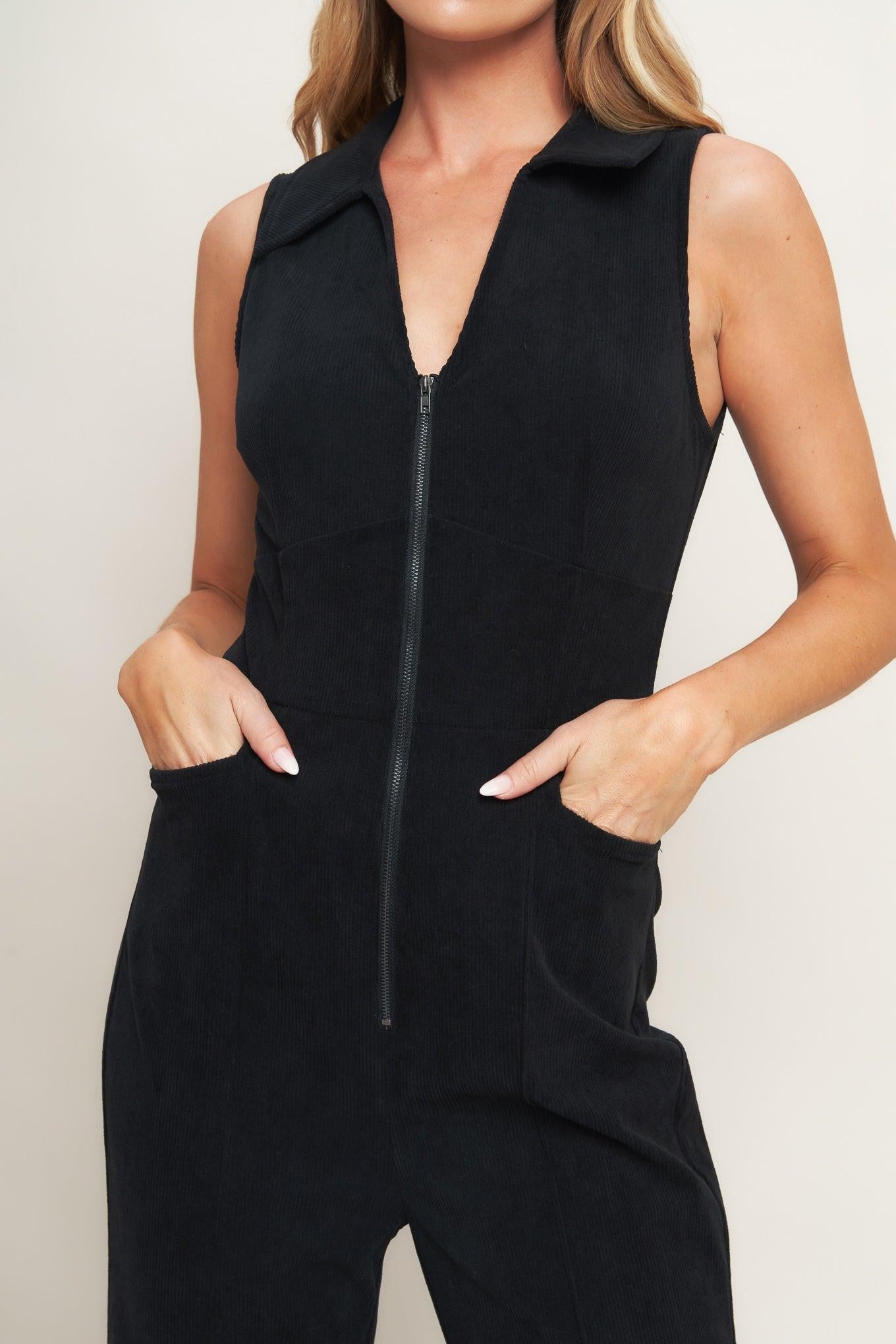 STREET ICON BLACK CORDUROY JUMPSUIT Flying Tomato