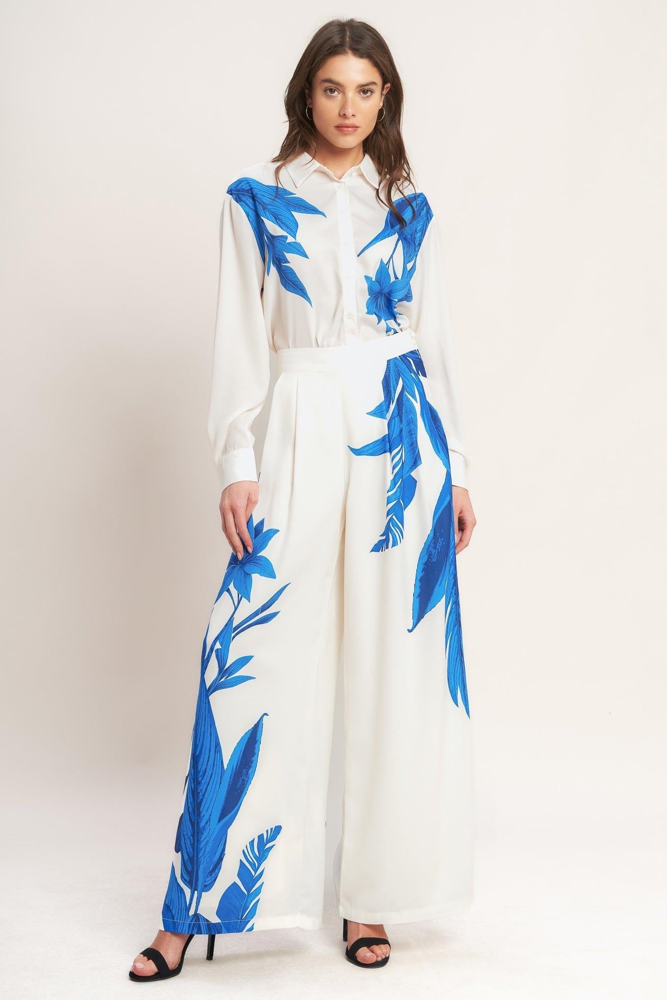 ASYMMETRICAL BOTANICAL WOVEN PANTS Flying Tomato