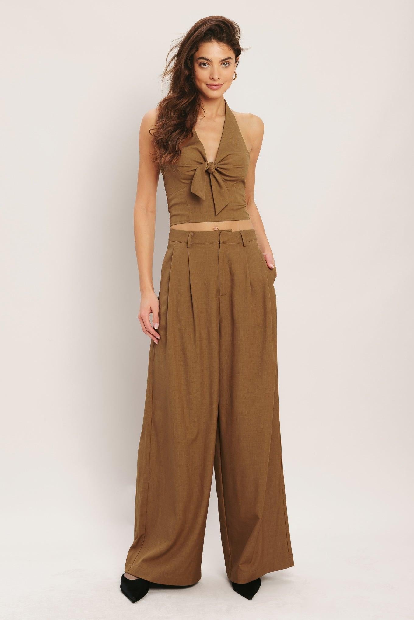 UMBER FLOW WOVEN WIDE LEG PANTS Flying Tomato