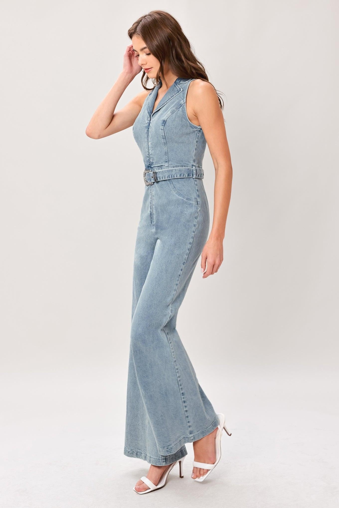 FLARE ICON DENIM JUMPSUIT Flying Tomato