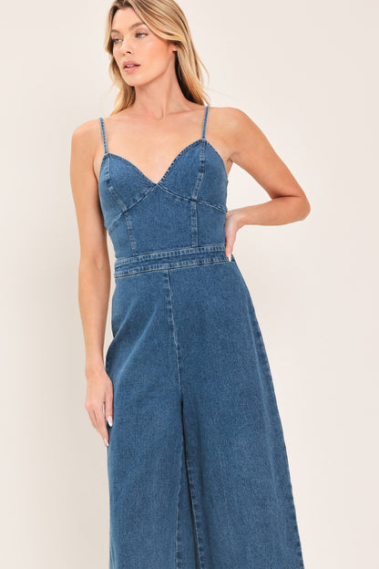 JUST A FEELING DENIM JUMPSUIT Flying Tomato