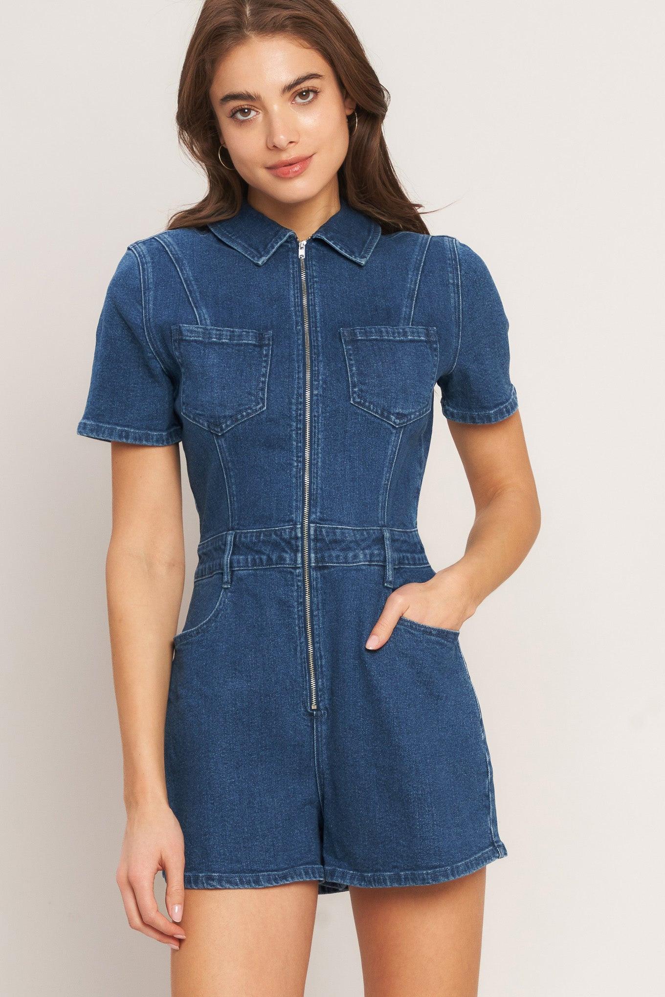 CASUAL STRUCTURE DENIM ROMPER Flying Tomato