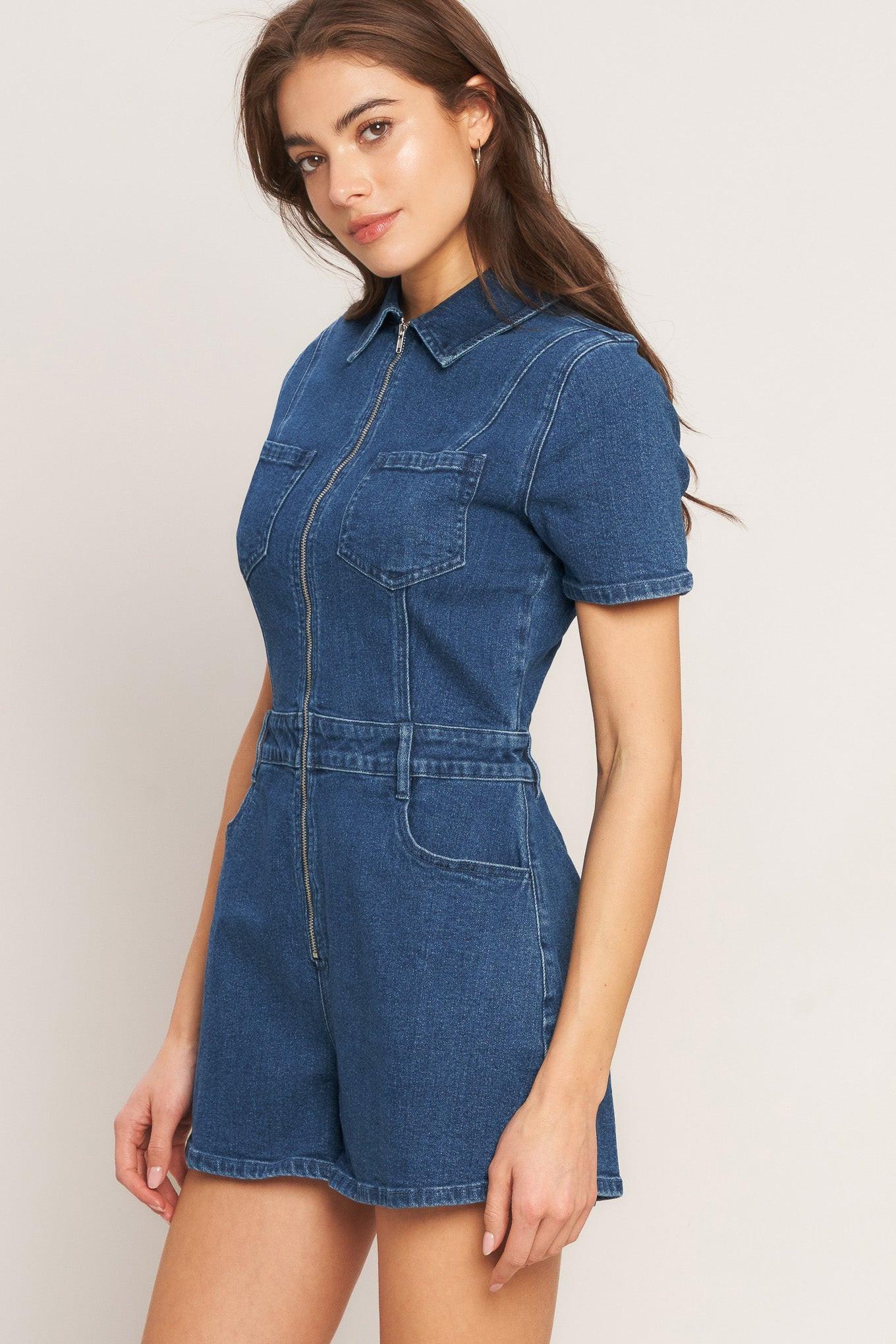 CASUAL STRUCTURE DENIM ROMPER Flying Tomato