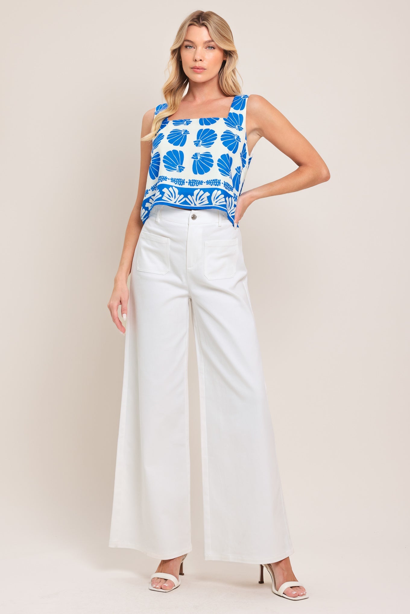 WHITE EASE WOVEN WIDE PANTS Flying Tomato