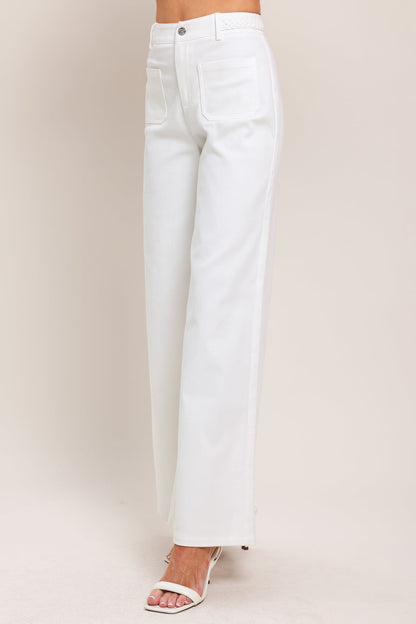 WHITE EASE WOVEN WIDE PANTS Flying Tomato