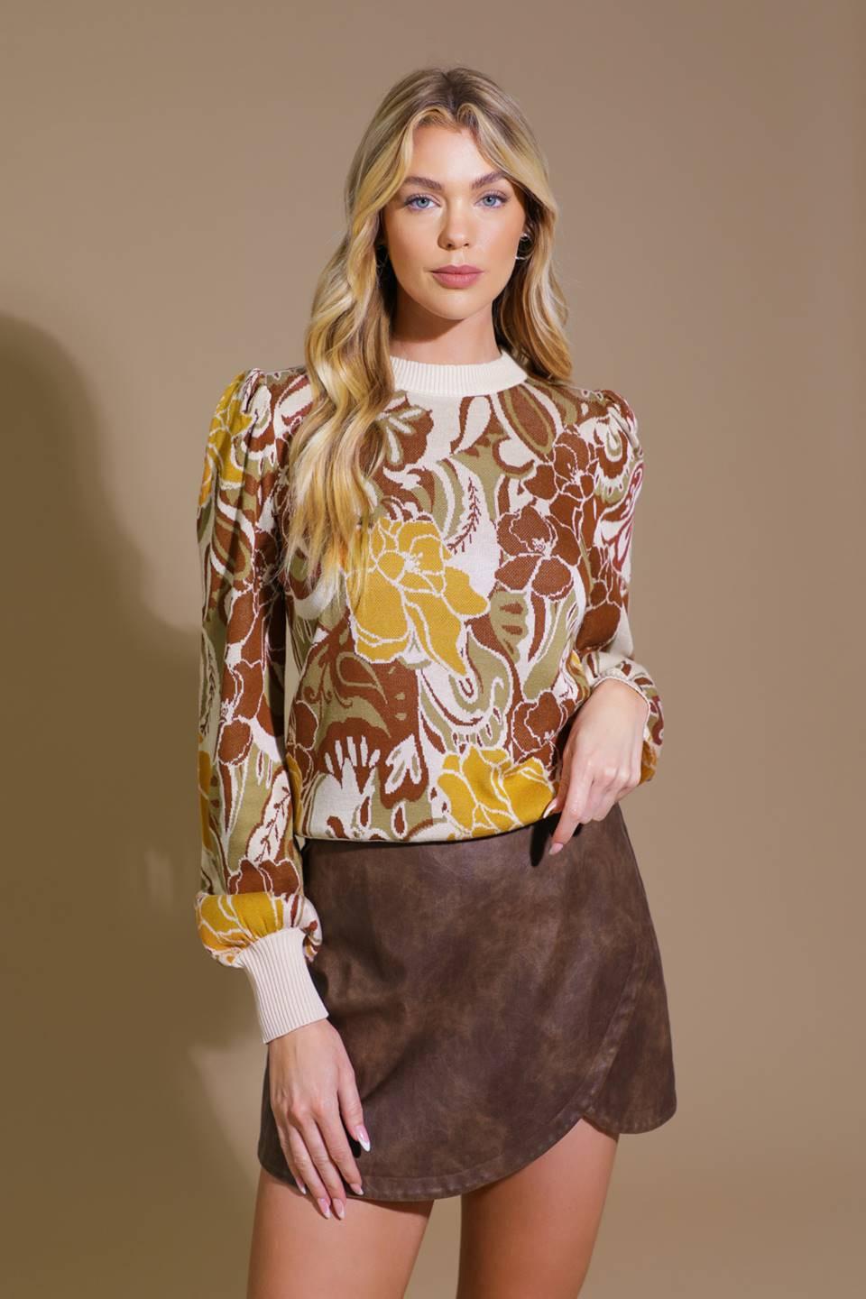 KEEPING TABS JACQUARD PULLOVER SWEATER TOP Flying Tomato
