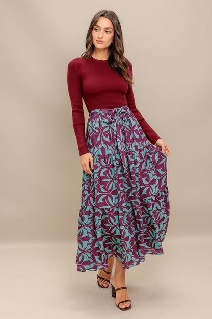 SANGRIA BLOOM WOVEN MIDI DRESS Flying Tomato