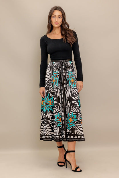 SUNBURST GARDEN BLACK MIDI DRESS Flying Tomato