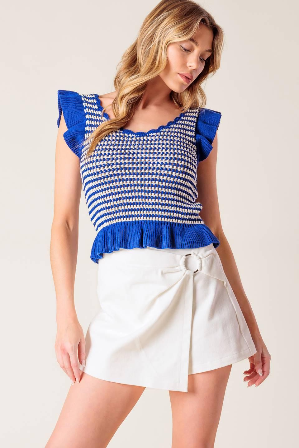 OUT WEST BLUE SWEATER KNIT TOP Flying Tomato