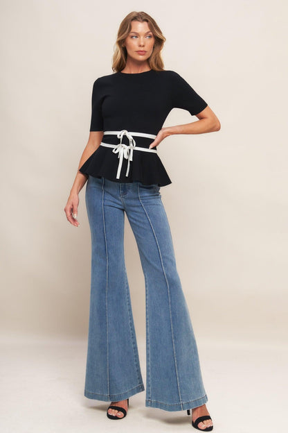 SUNLIT GROVE BLACK SWEATER KNIT TOP Flying Tomato