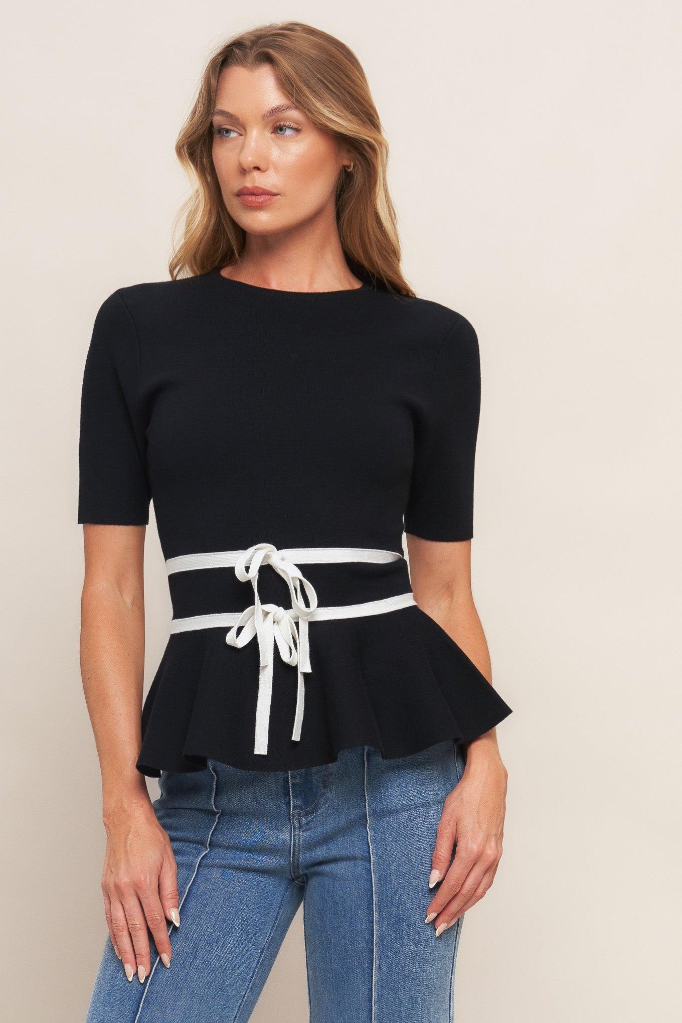 SUNLIT GROVE BLACK SWEATER KNIT TOP Flying Tomato