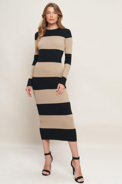 MODERN ATTITUDE STRIIP SWEATER MIDI DRESS Flying Tomato