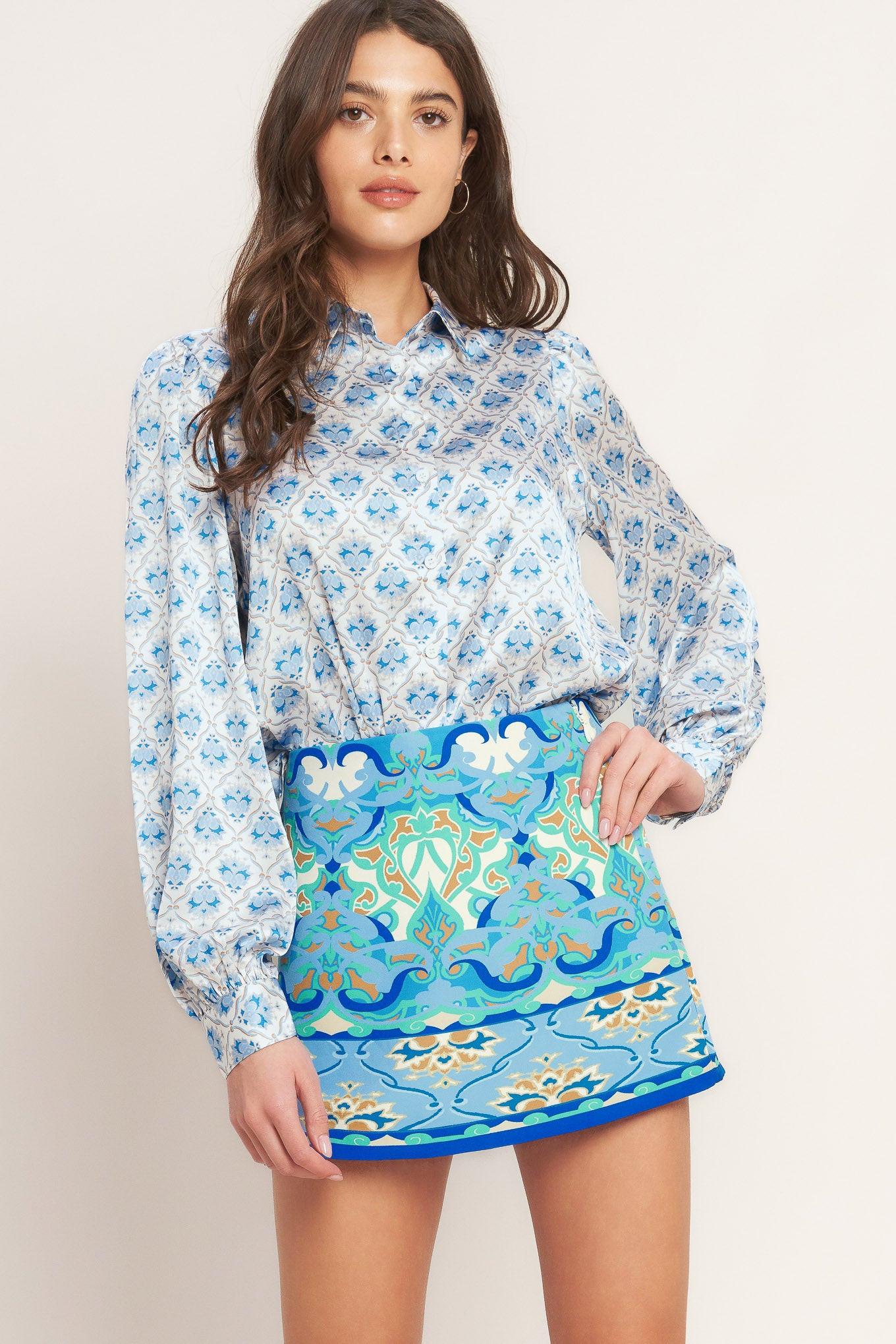 MOROCCAN MUSE BLUE WOVEN TOP Flying Tomato