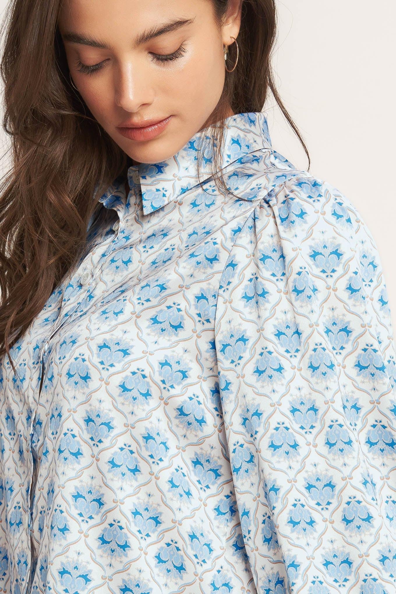 MOROCCAN MUSE BLUE WOVEN TOP Flying Tomato