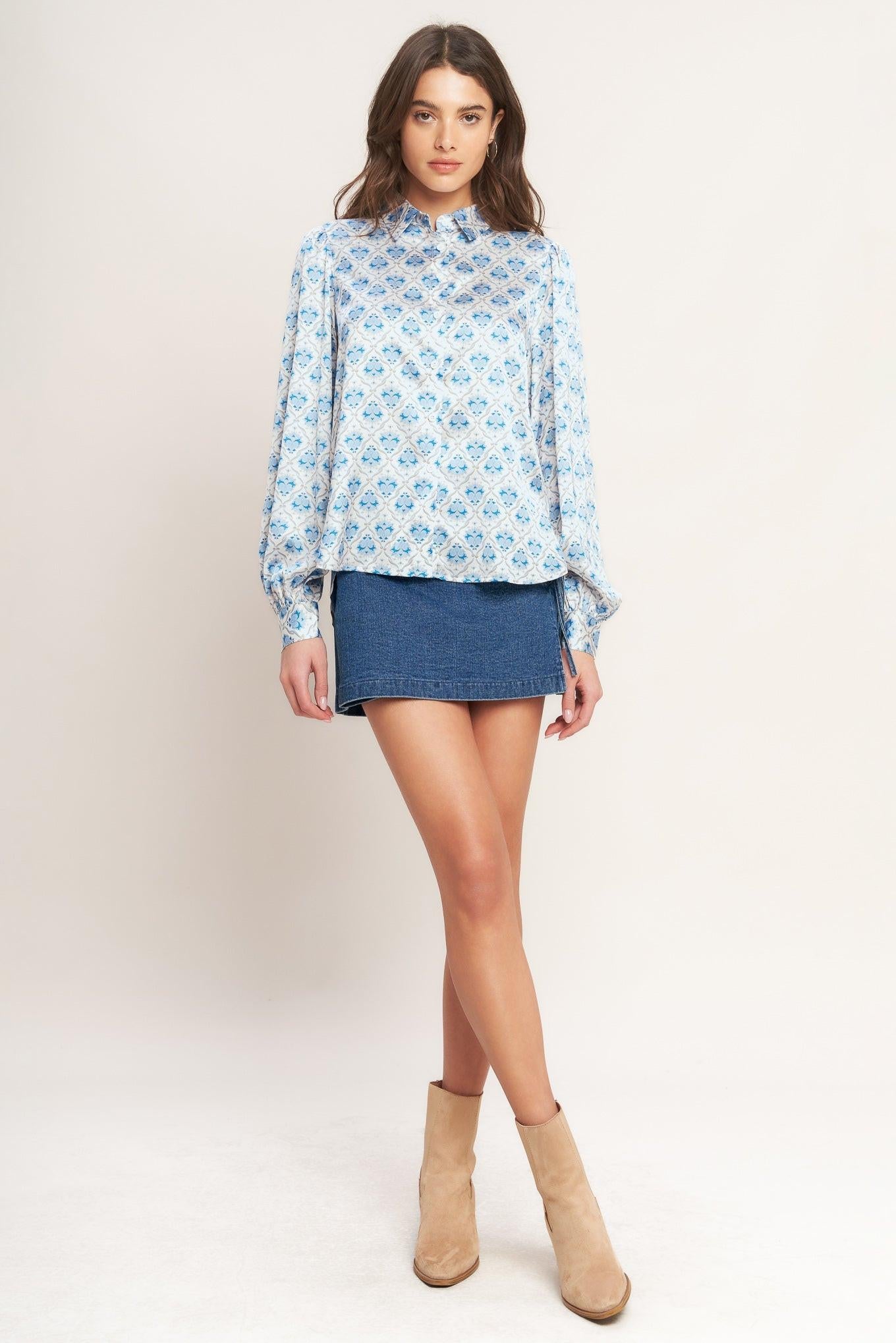 MOROCCAN MUSE BLUE WOVEN TOP Flying Tomato