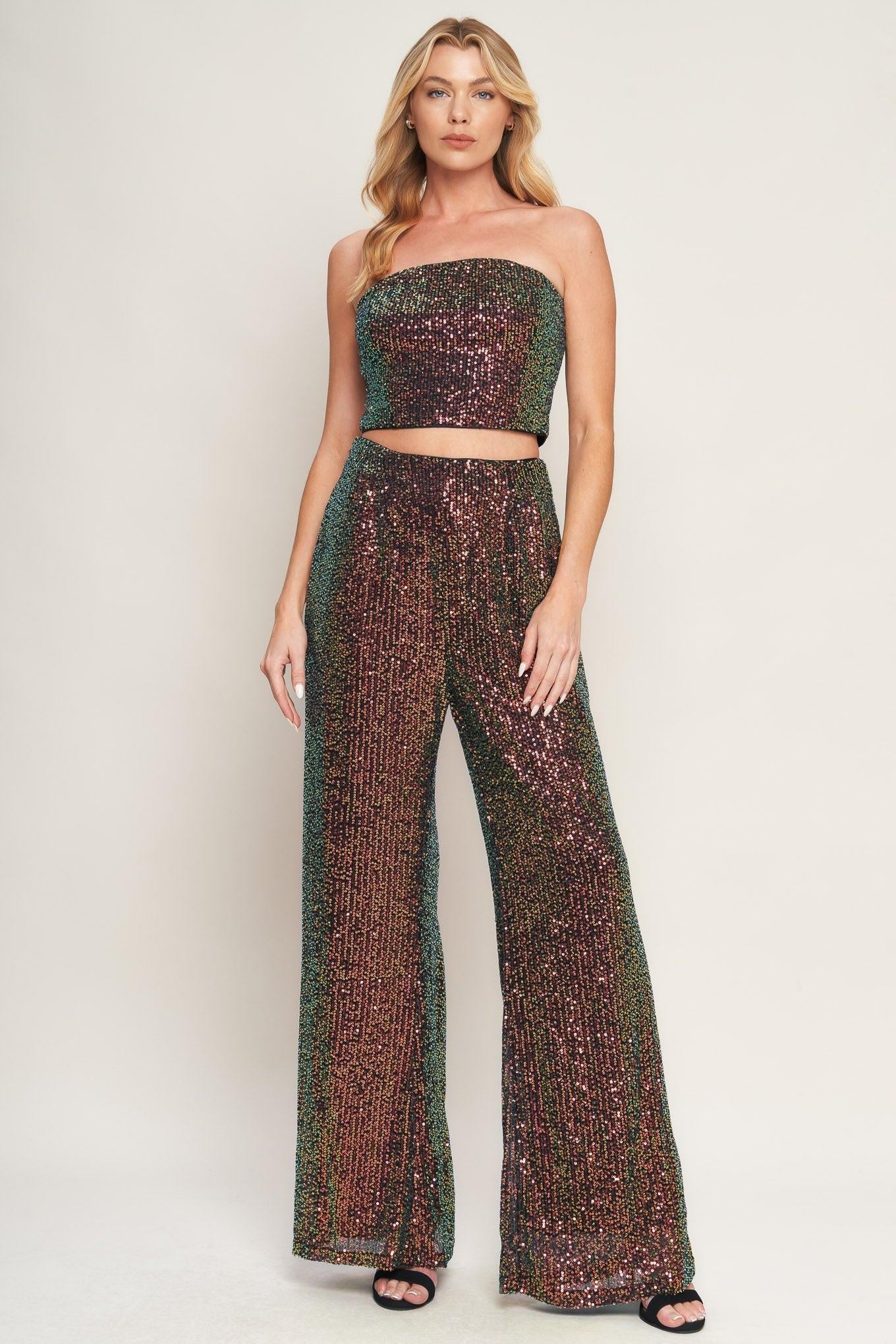 CHARMING COMPOSURE SEQUIN TOP AND BOTTOM SET Flying Tomato