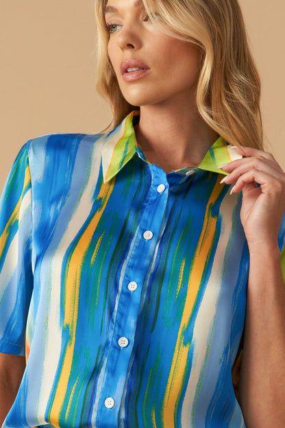 TAKE ME DANCING WOVEN SATIN TOP Flying Tomato