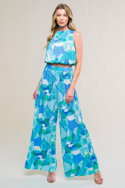 MARITIME MUSE WOVEN PLISSE TOP AND PANT SET Flying Tomato