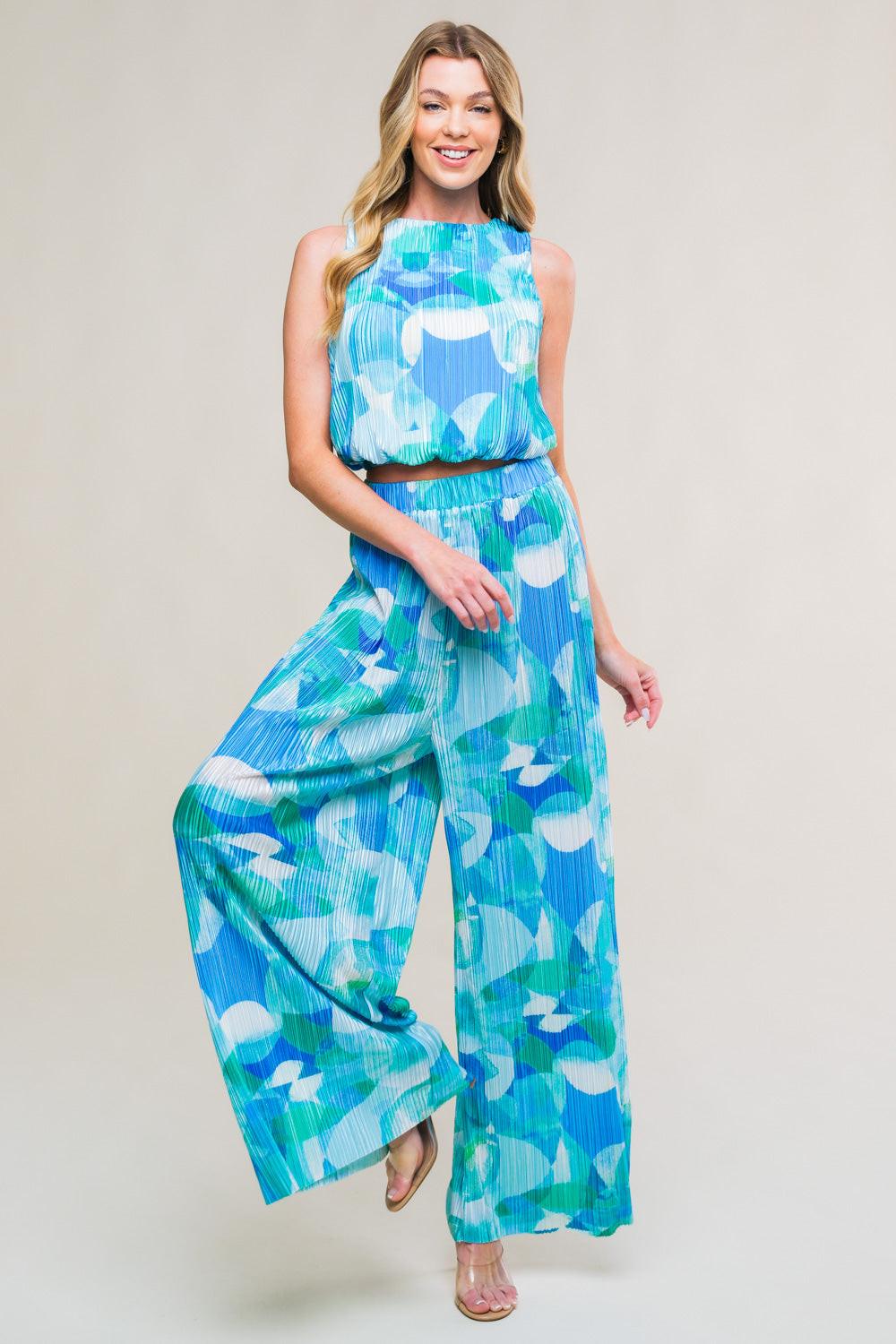 MARITIME MUSE WOVEN PLISSE TOP AND PANT SET Flying Tomato