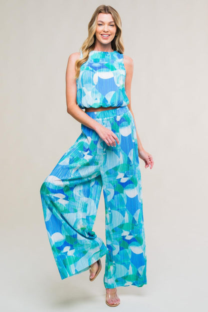 MARITIME MUSE WOVEN PLISSE TOP AND PANT SET Flying Tomato